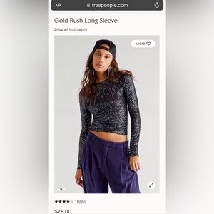 Free People Gold Rush Long Sleeve Sequin top in Black Combo